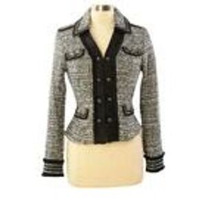 Womens WHBM Boucle Wool Military Blazer Size 6 Tweed Steampunk Jacket Black